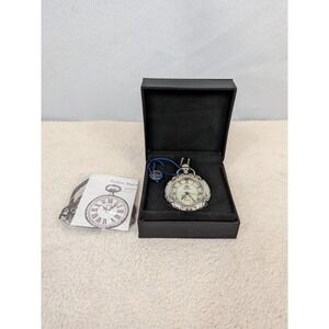 SEWOR Quartz Pocket Watch Silver Tone Engraved Case Roman Numerals Vintage Style